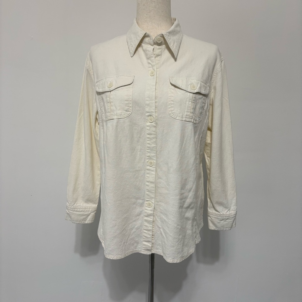 Vintage Louise Paris Linen Blend Cream White Button Up Shirt Sz L